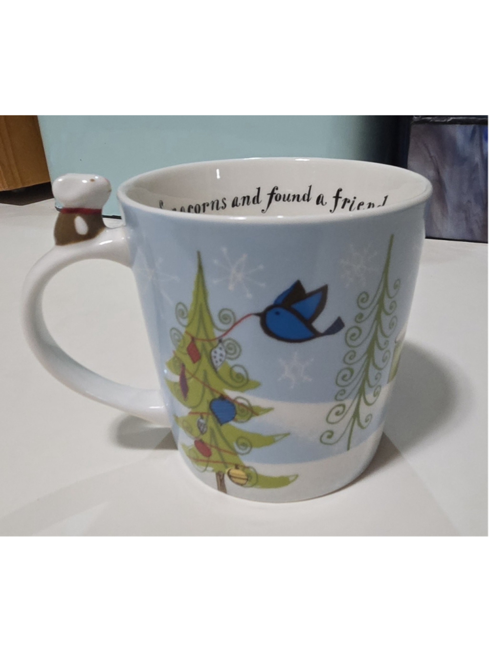 Starbucks 2010 Light Blue Coffee Mug Squirrel Mouse Winter Tree Scene Original